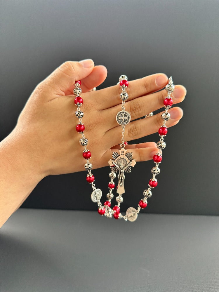 Saint Benedict Rosary Red Pearl Bead 8 mm