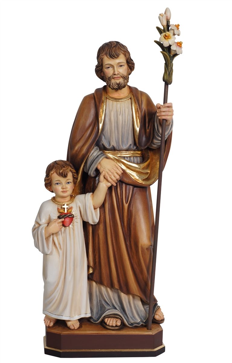 St. Joseph Infant Jesus Alpine Maple Wood PEMA Statue Hand Painted 8 Inch.