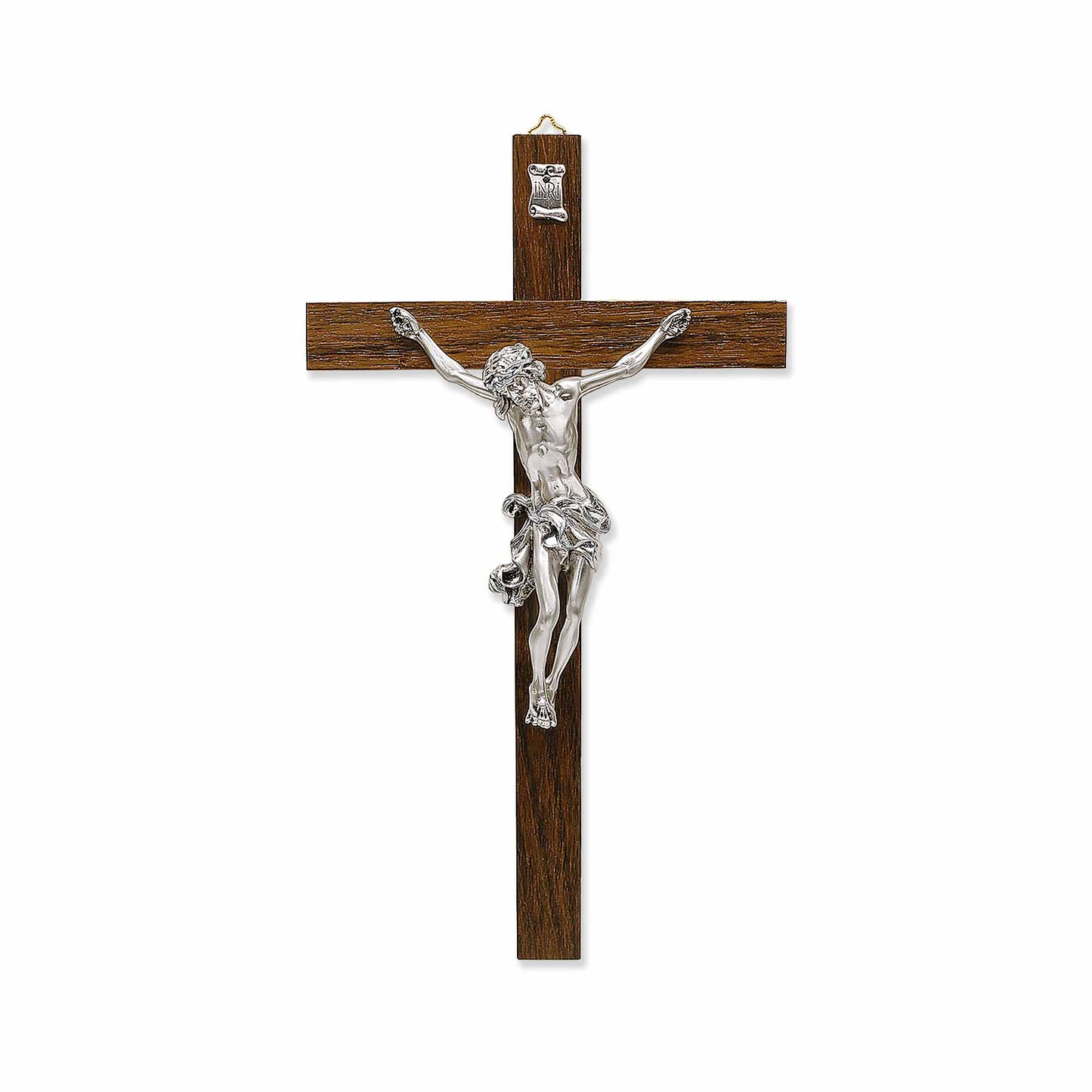 Crucifijo de madera maciza – Nuestro Señor Jesucristo en resina plateada