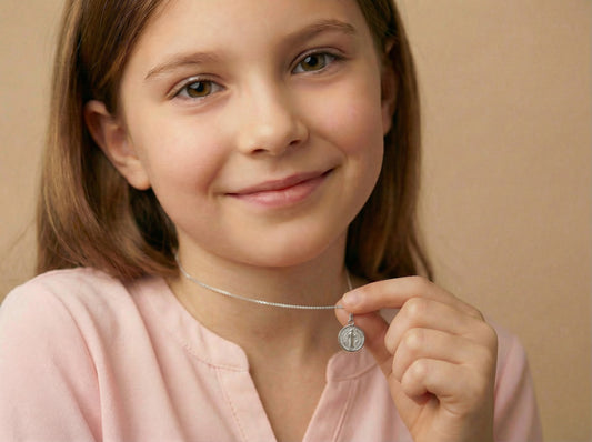 Medaglia Piccola San Benedetto Argento 925/Rodio mm.11