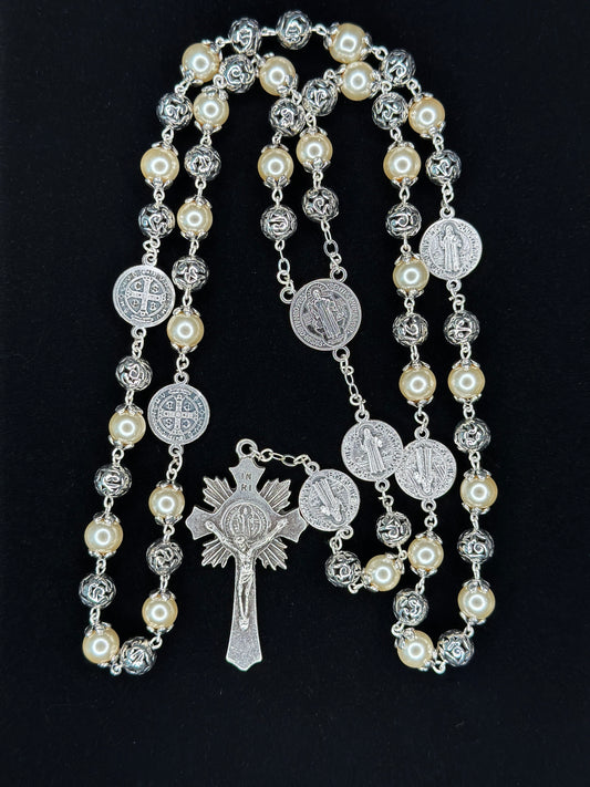 Rosario San Benedetto Avorio Perla Grana 8 mm