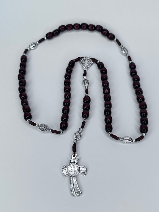 Saint Benedict Rosary Mahogany finish