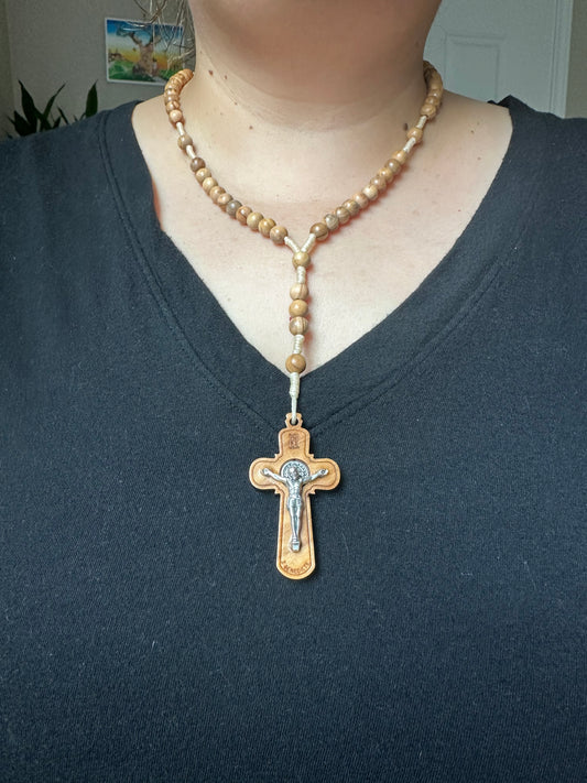 COLLANA ROSARIO IN LEGNO D'ULIVO SAN BENEDETTO