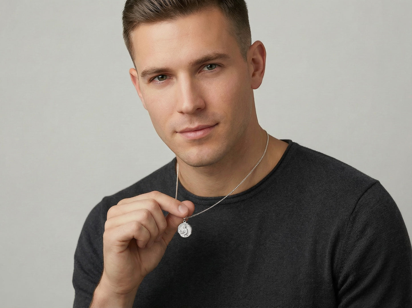 Saint Jude Medal Silver 925/ Rhodium. Chain Silver 925 23.5 Inches