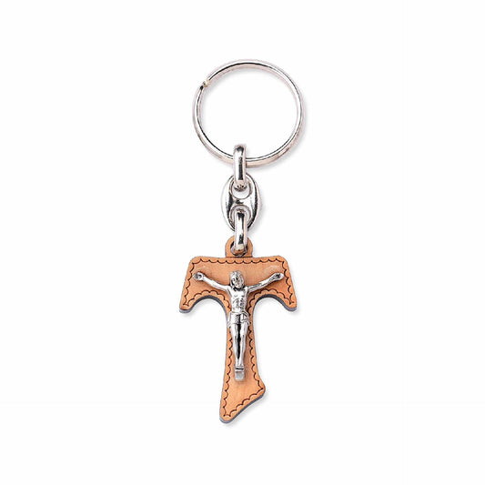 Olive wood tau cross keychain