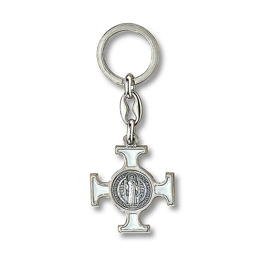 St Benedict Keychain Silver/White