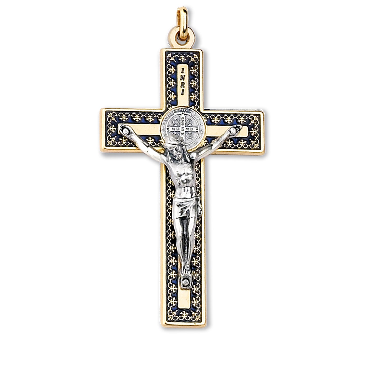 Crucifijo San Benito Color Dorado/Azul