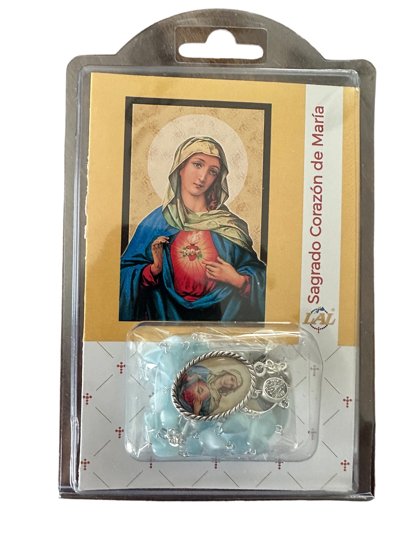 Sacred Heart of Mary Rosary with Imitation Mother of Pearl Beads