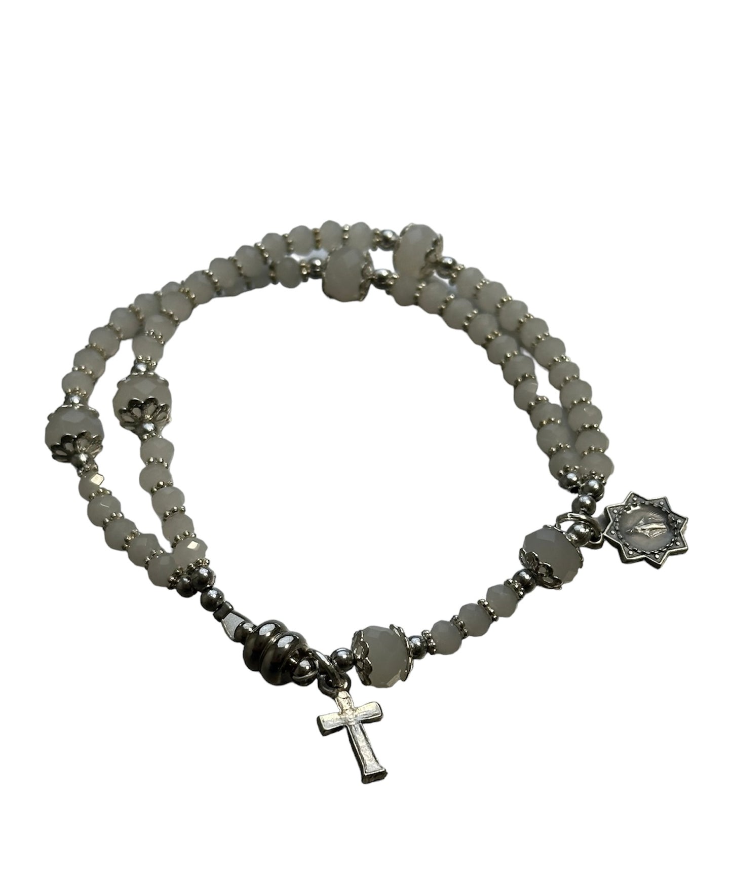 Rosary bracelet miraculous medal white