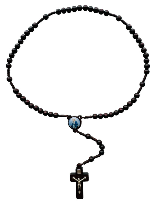 Rosario con medaglia miracolosa con grani di legno marrone
