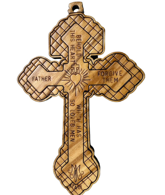 Crucifijo del Perdón de madera de olivo de 3 1/2 x 2 1/4 pulgadas