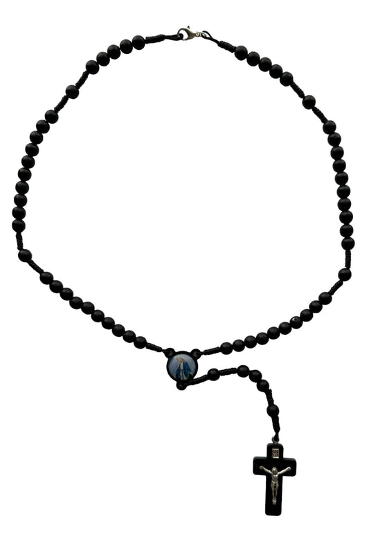 Collana Rosario con Medaglia Miracolosa con Perline di Legno Nere