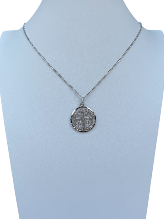 Medaglia di San Benedetto/Catena in Argento 925/Rodiato mm.25
