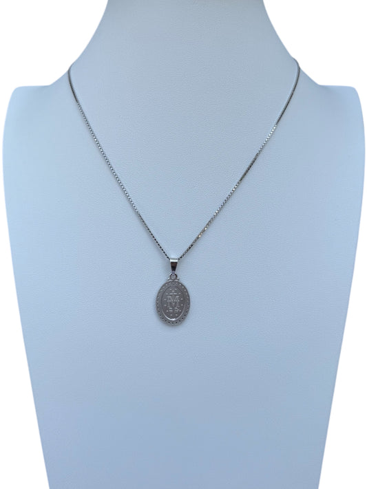Medaglia Miracolosa in Argento 925 con Strass e Catena da 19 pollici