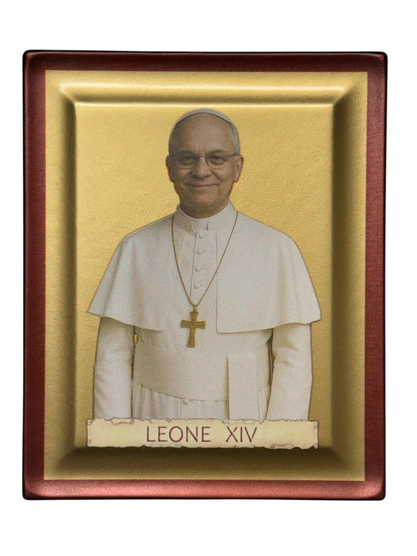 Cornice in legno con l'immagine ufficiale del Vaticano di Papa Leone XIV