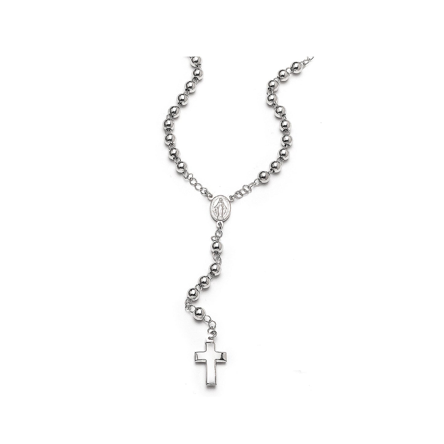 Rosario Grani 5 mm in Argento 925/Rodio con Medaglia Miracolosa
