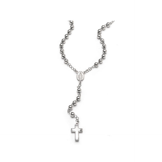 Rosario Grani 5 mm in Argento 925/Rodio con Medaglia Miracolosa
