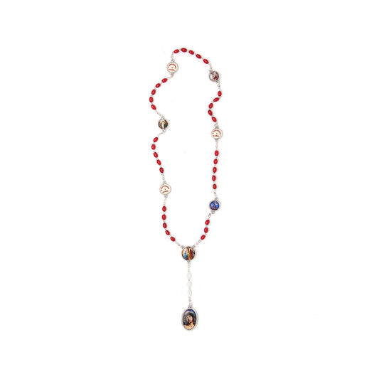 Preciosa Rosario de Sangre con Cuentas de Nácar en Rojo