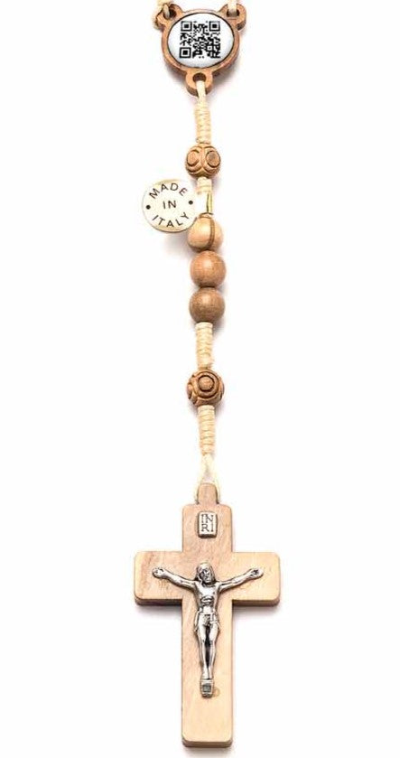 Rosario in legno d'ulivo con grani da 7 mm e codice QR