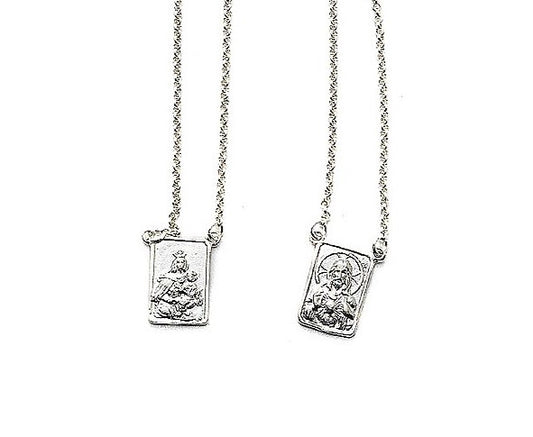 Escapulario de Nuestra Señora del Monte Carmelo y Sagrado Corazón de Jesús en Plata 925 - 35 pulgadas de Circunferencia