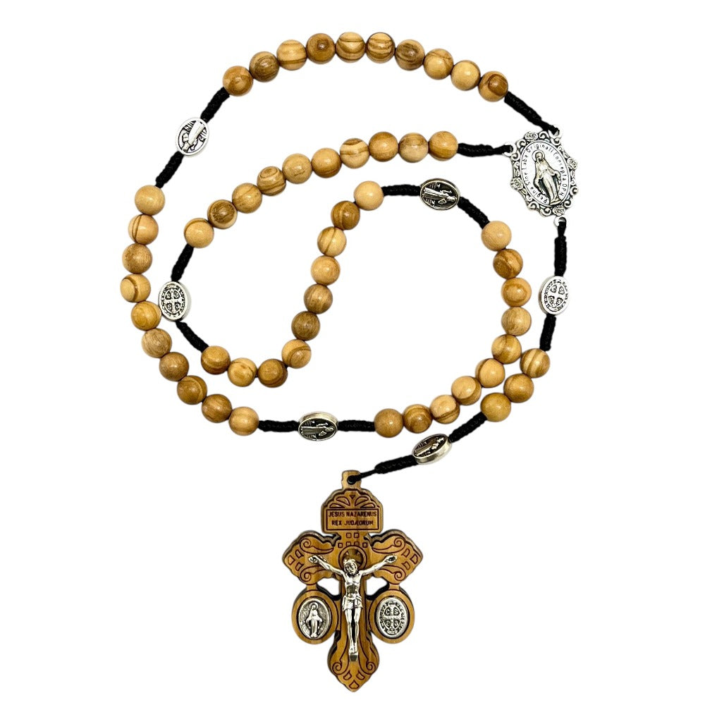 Rosario/Crocefisso del Perdono con Medaglie Miracolose/San Benedetto e Grani di Legno d'Ulivo