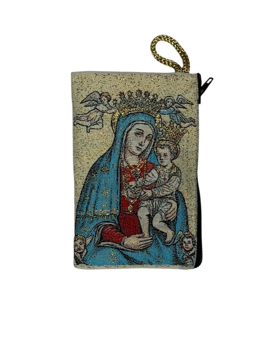 Borsa in tessuto con immagine di Santo Padre Pio/Nostra Signora del Perpetuo Soccorso. 4x3 pollici