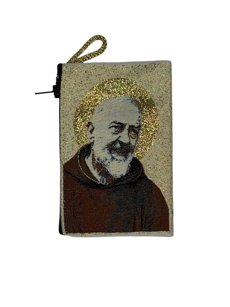 Borsa in tessuto con immagine di Santo Padre Pio/Nostra Signora del Perpetuo Soccorso. 4x3 pollici