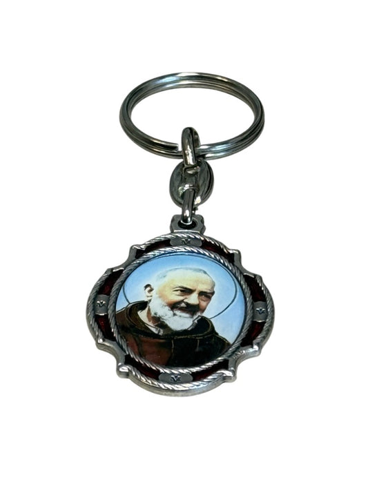 Metal Keychain with resin image of Saint Padre Pio