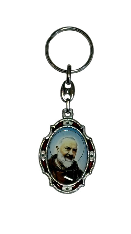 Metal Keychain with resin image of Saint Padre Pio