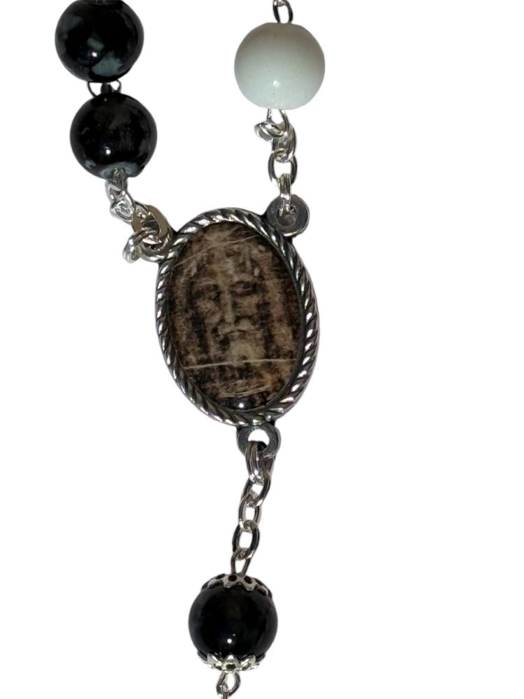 Rosary with 8mm Glass Stone Beads/ The Holy Shroud /Pardon Crucifix