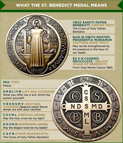 Saint Benedict Medal with Catholic symbols and inscriptions