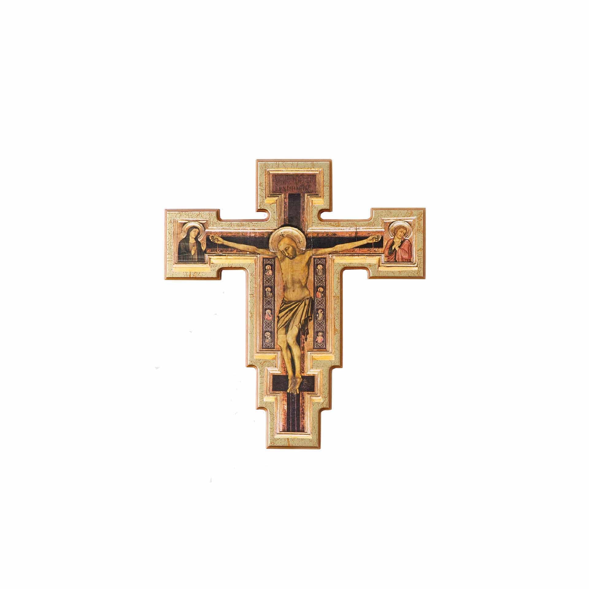 Decorative cross with religious iconography on a white background
