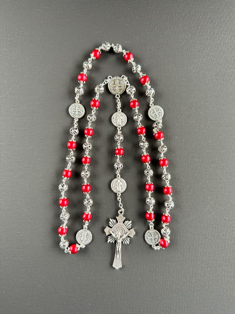 Saint Benedict Rosary Red Pearl Bead 8 mm