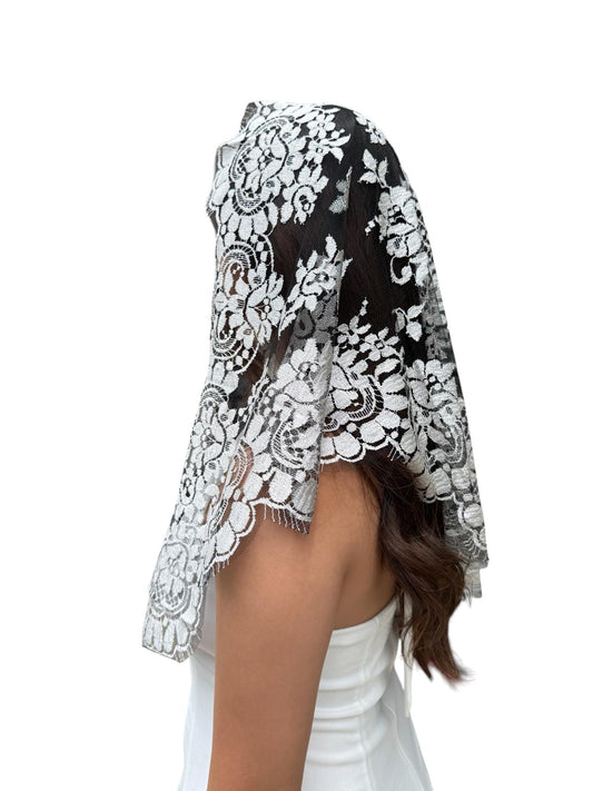 Velo triangular para iglesia – Plata y negro – 60 x 120 cm