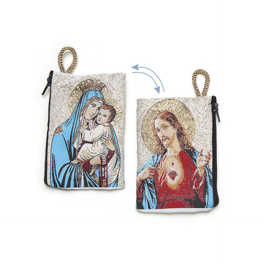 Monedero de Tela con Imagen del Sagrado Corazón de Jesús y la Virgen del Carmen 4x3 pulgadas