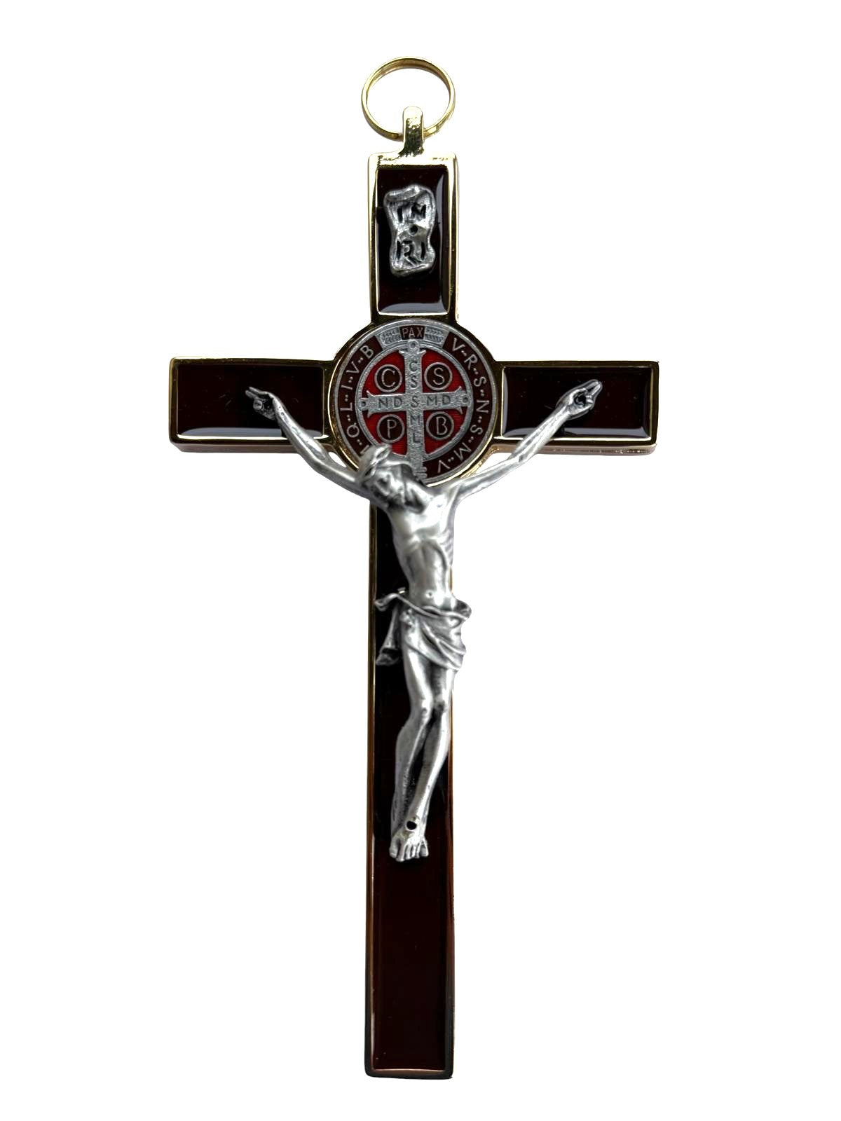 Metal Wall Crucifix with Gold and Brown Tones – Silver‑Tone Corpus – Includes Claudio Cipolletti Gift Box
