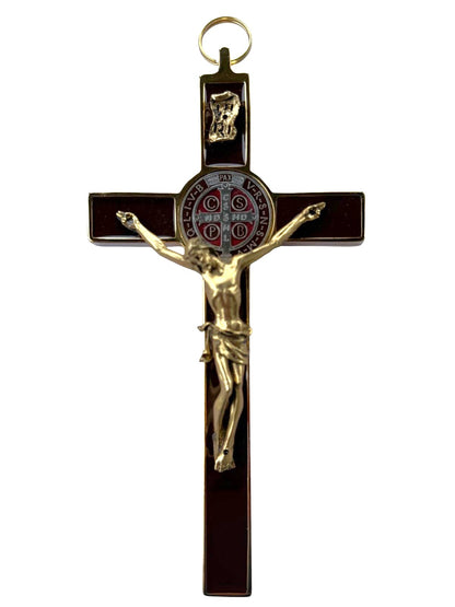 Metal Wall Crucifix with Gold and Brown Tones – Gold‑Tone Corpus – Includes Claudio Cipolletti Gift Box