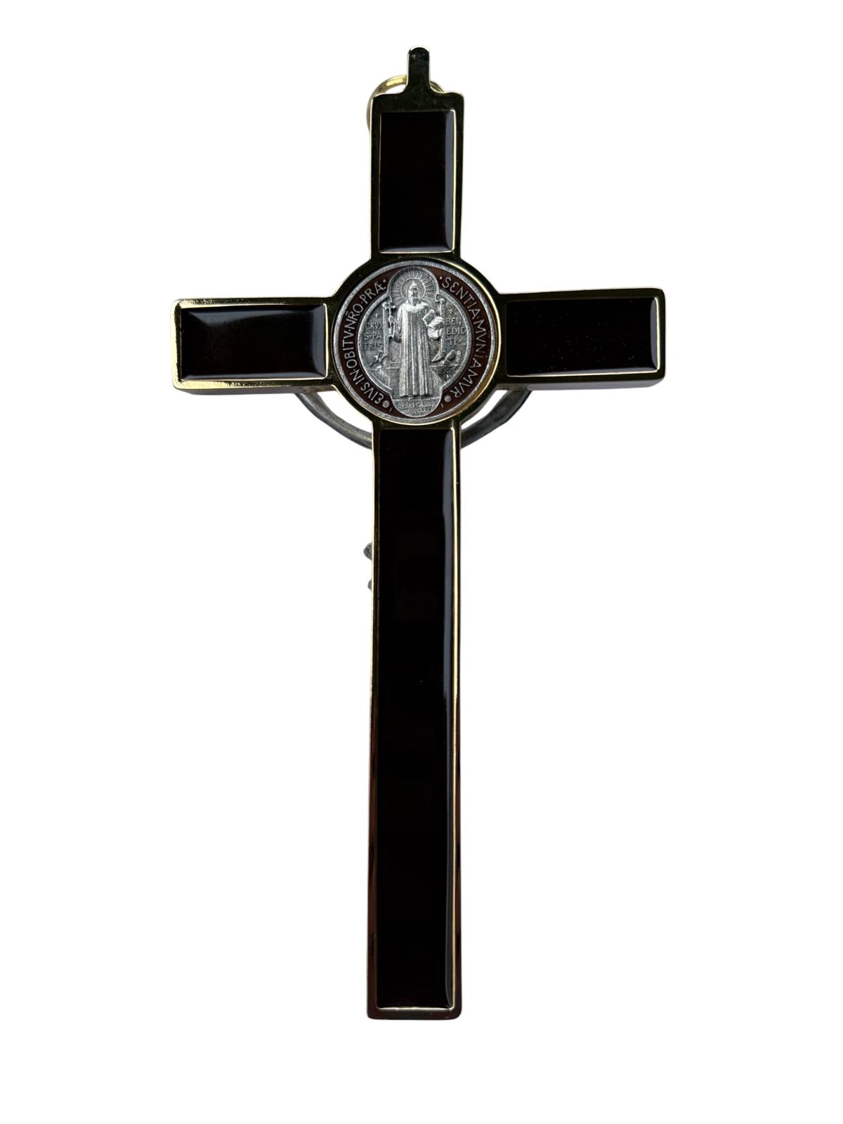 Metal Wall Crucifix with Gold and Brown Tones – Silver‑Tone Corpus – Includes Claudio Cipolletti Gift Box