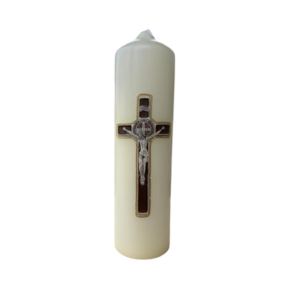 Devotional Candle with Crucifix and St. Benedict Medal