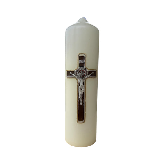 Devotional Candle with Crucifix and St. Benedict Medal