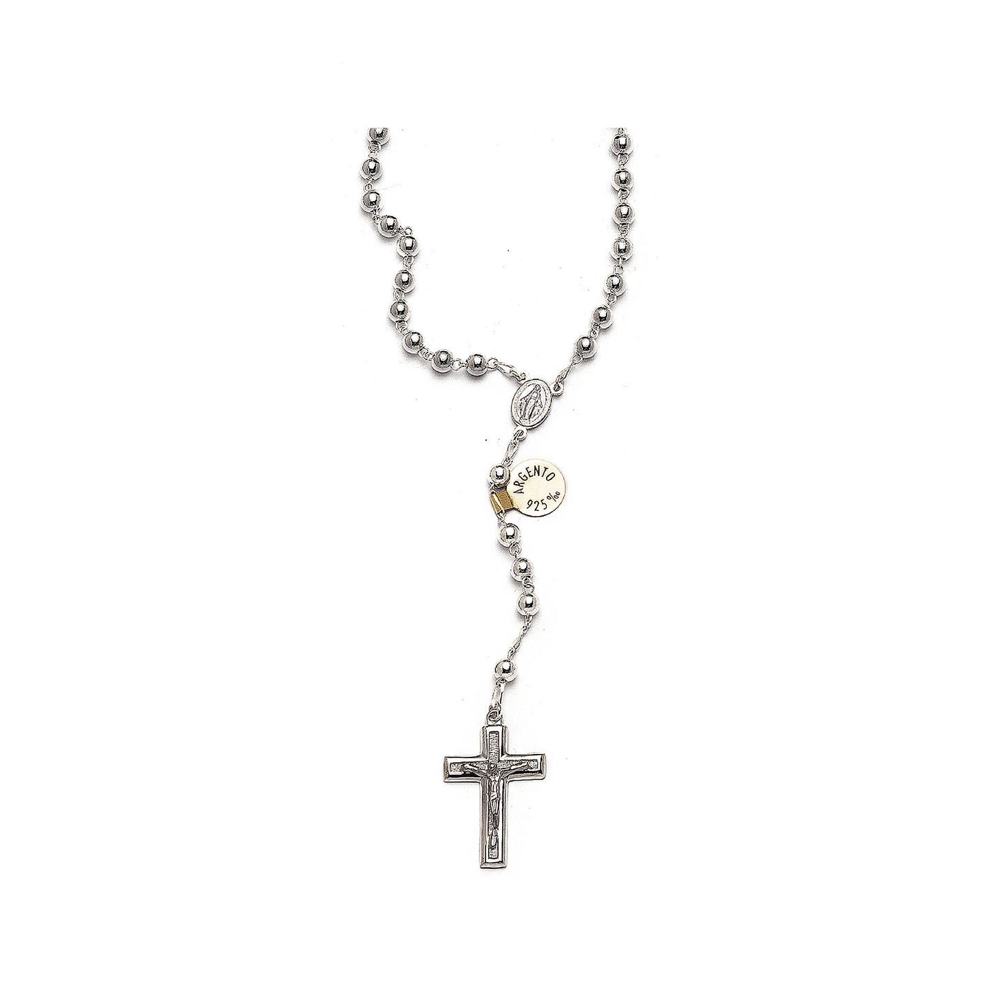 Rosario redondo de plata 925 + cierre, tamaño 4 mm. Collar de 18 pulgadas