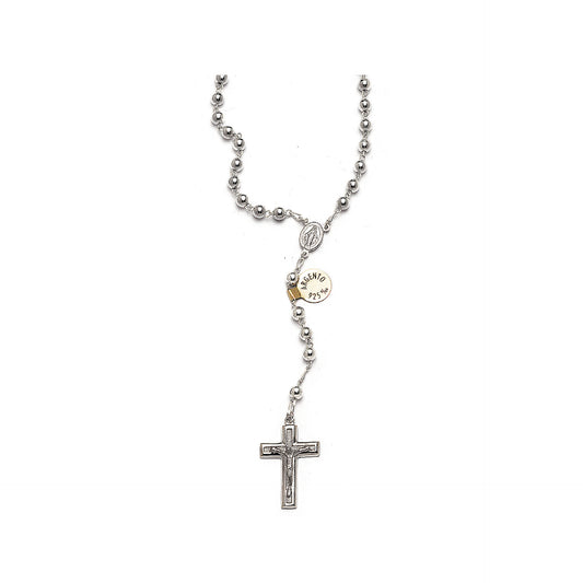 Rosario tondo in argento 925 + chiusura, misura 4 mm. Collana da 18 pollici