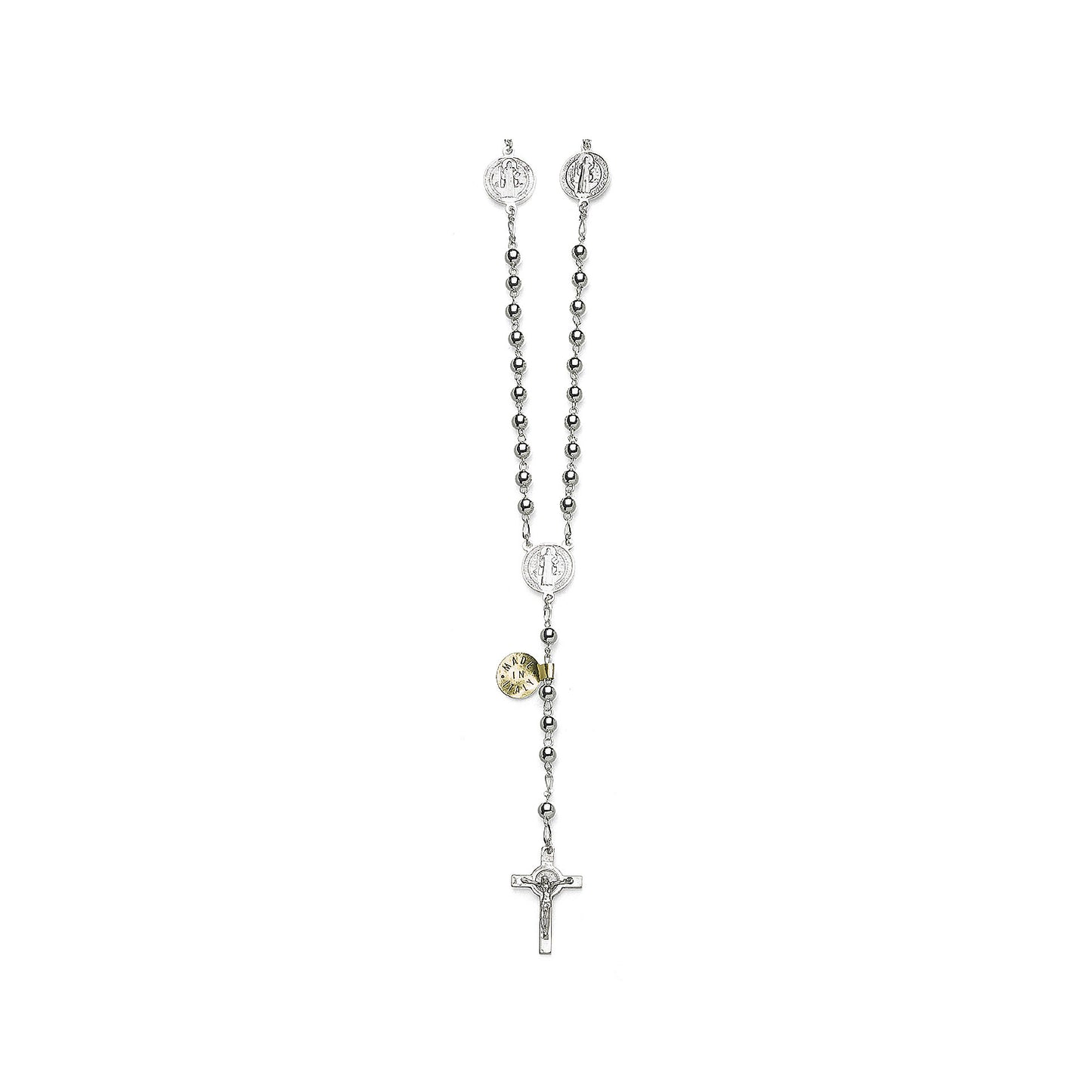 Saint Benedict Round Rosary in Silver 925 size Ø 5 mm. 24 inches