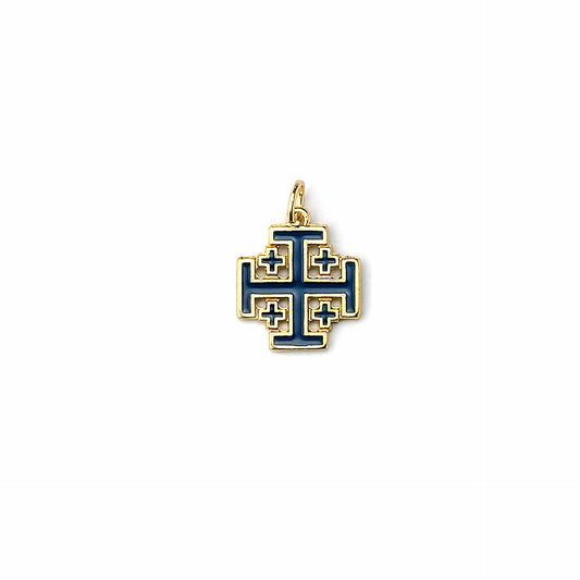 Metal Jerusalem Cross - 3/4 Inch/ 23-inch waxed cotton cord
