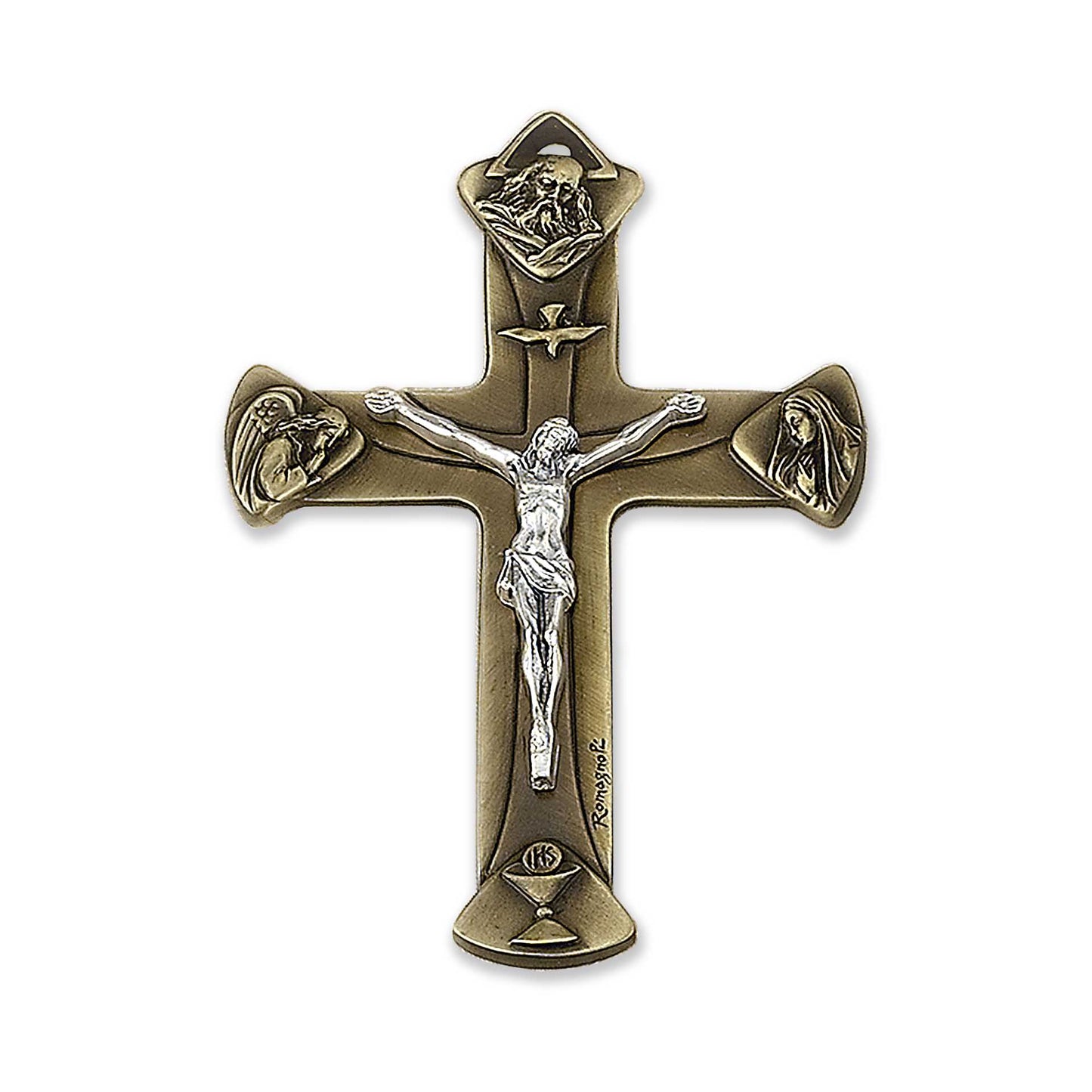 Cruz de metal de bronce, Santísima Trinidad, tamaño 5 pulgadas
