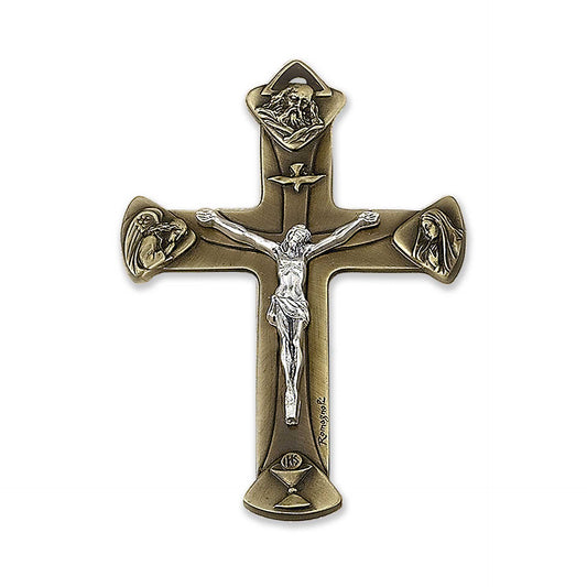 Cruz de metal de bronce, Santísima Trinidad, tamaño 5 pulgadas