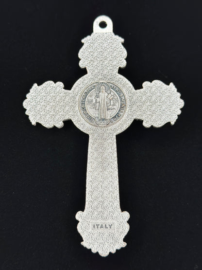 Silvery Metal Saint Benedict Crucifix with decorations 4.9 x 3 Inch