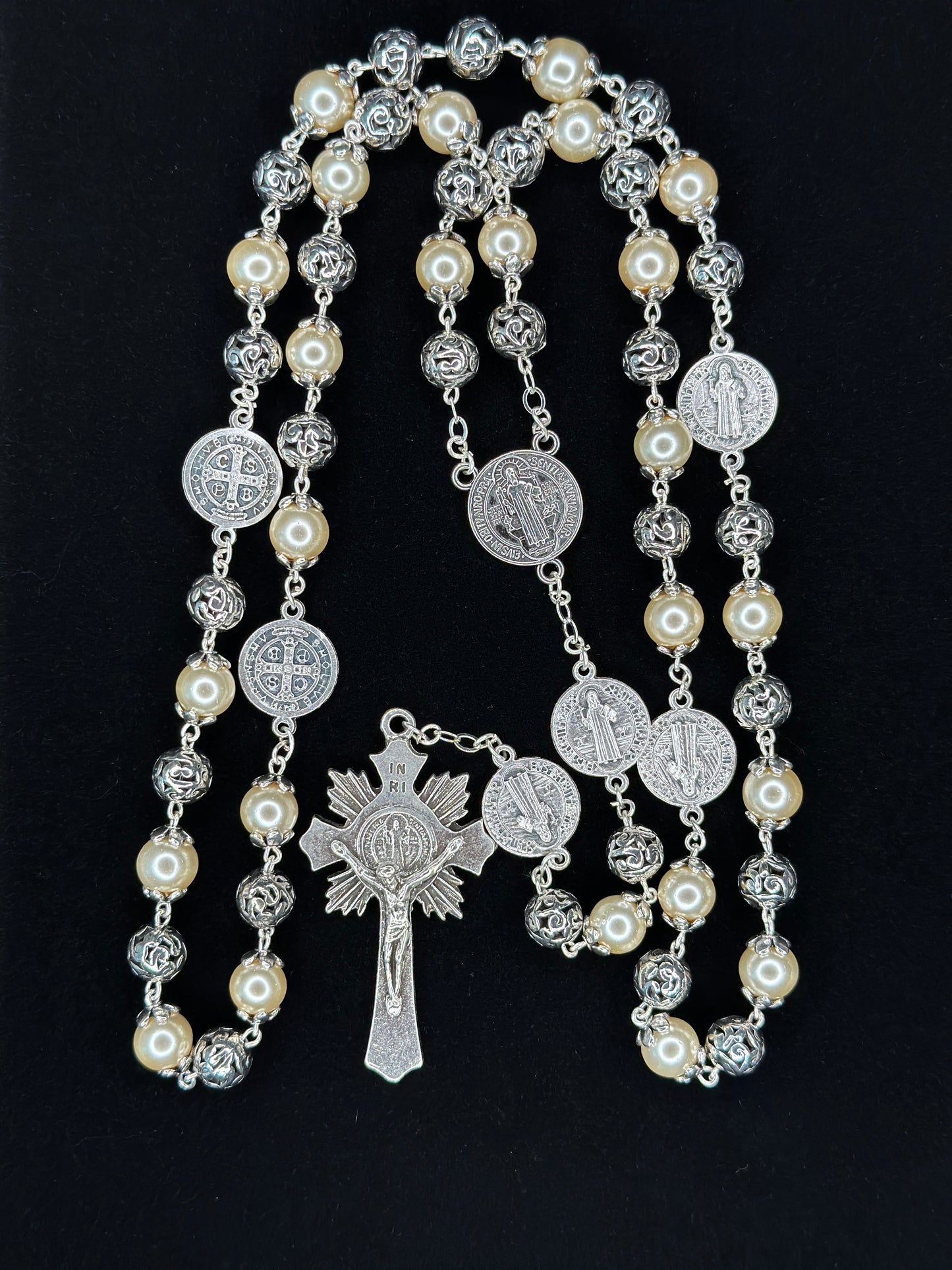 Saint Benedict Rosary Ivory Pearl Bead 8 mm