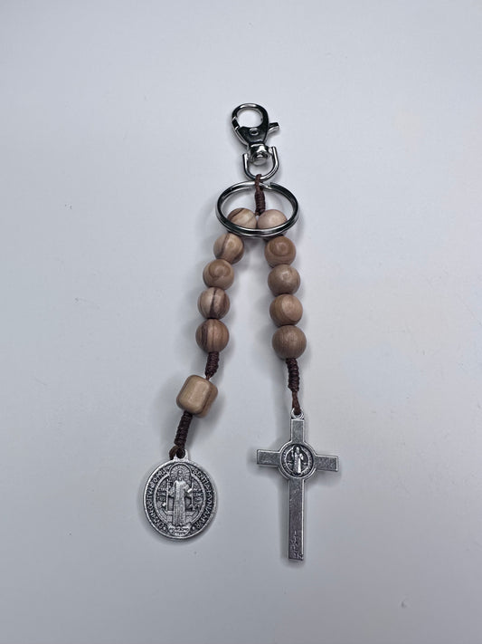 St Benedict Keychain Olive wood