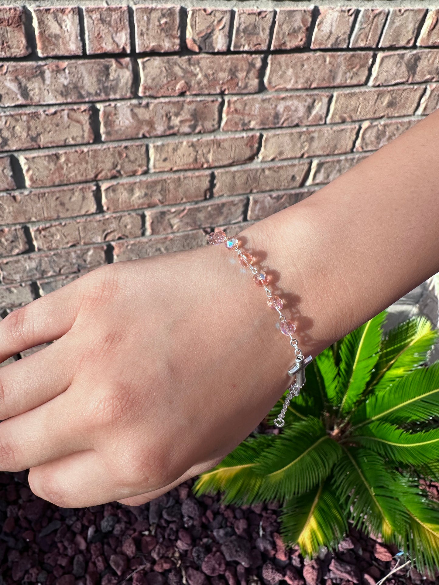 Hermosa Pulsera de perlas de semi-cristal pequeña medalla milagrosa